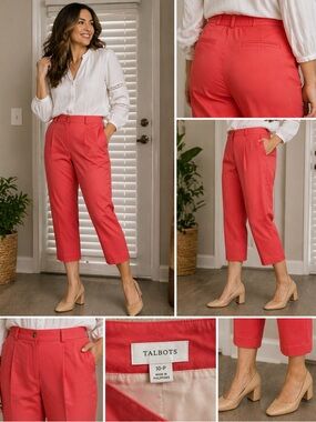 Talbots Women Cropped‎ Pleated Pants High Waist Coral Pink Career Size M